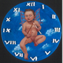menacing baby cupid surrounded by Roman numeral bone clock