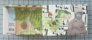 matchbox covered in treated paper and collage